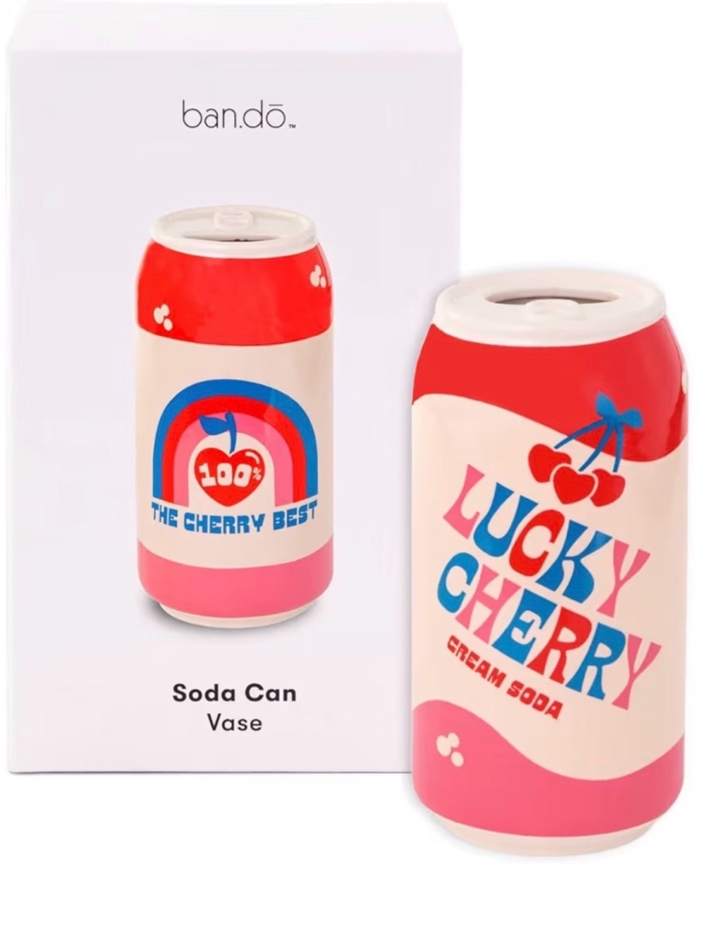 ban.do Lucky Cherry Cream Soda Ceramic Soda Can Vase Vintage-style Retro Details